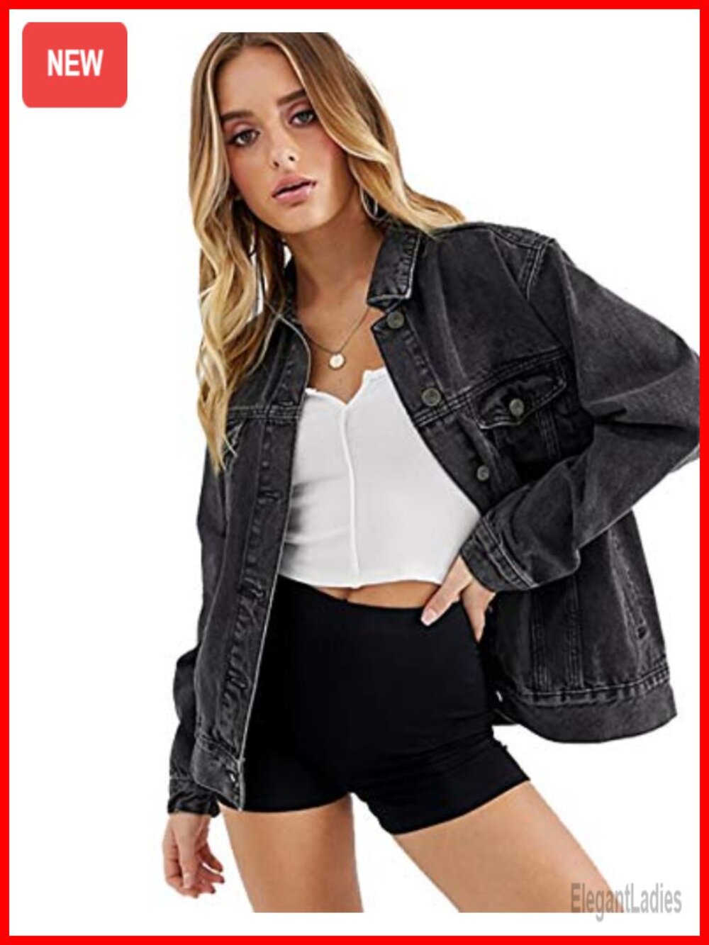 Oversized Vintage Washed Denim Jacket Long Sleeve Trucker Jean Jacket
